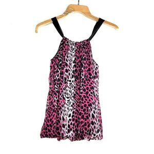 VANITY Halter Top Blouson Hot Pink Black Leopard Chiffon Lined Size Medium